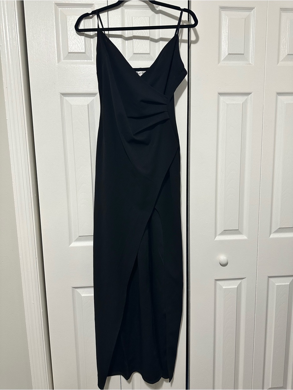 Emerald Sundae Black Wrap-Front Spaghetti Strap Maxi Dress